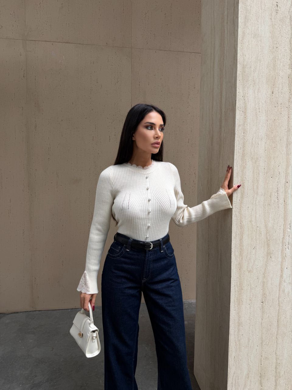 STACI LACE ACCENTED RIBBED TOP