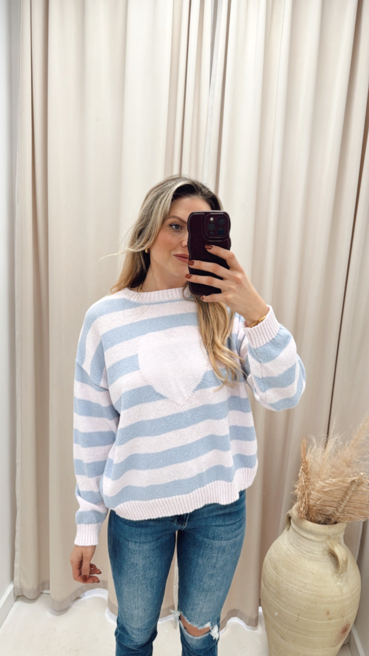 HEART STRIPED SWEATER (BLUE & PINK)