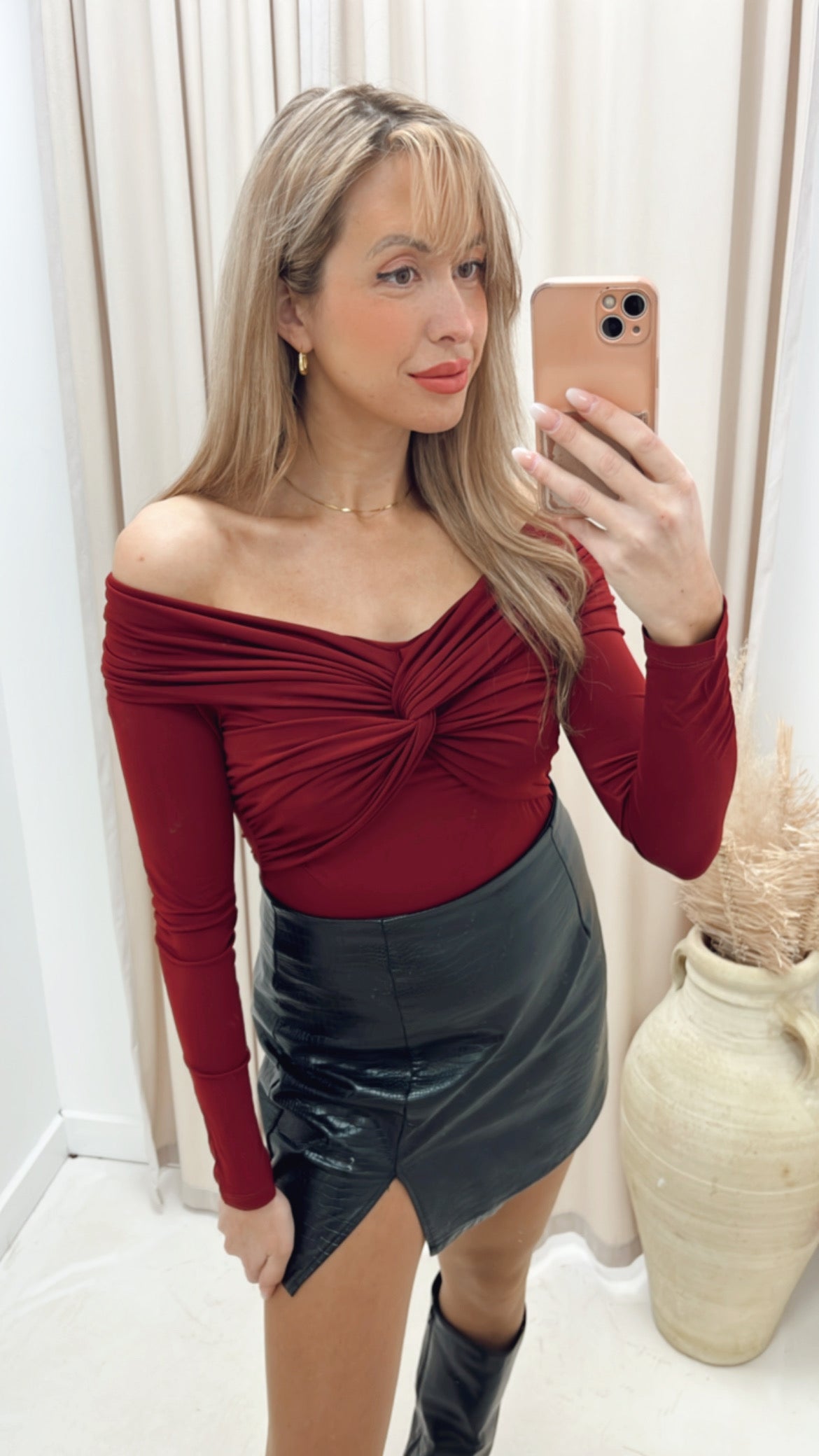 MADONNA TWIST OFF SHOULDER TOP (BURGUNDY)