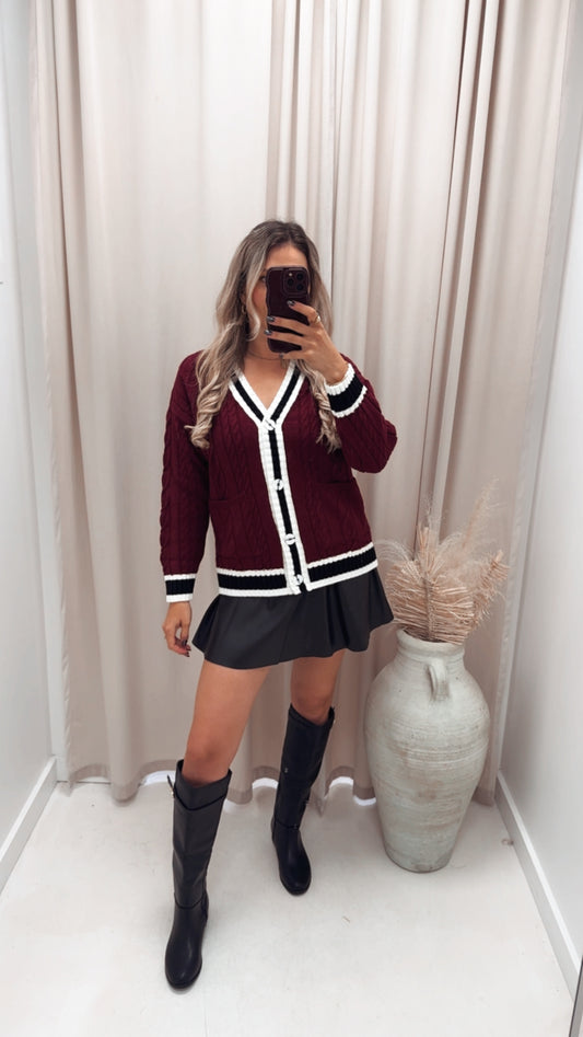 CLARET BUTTON UP CARDIGAN (BURGUNDY)