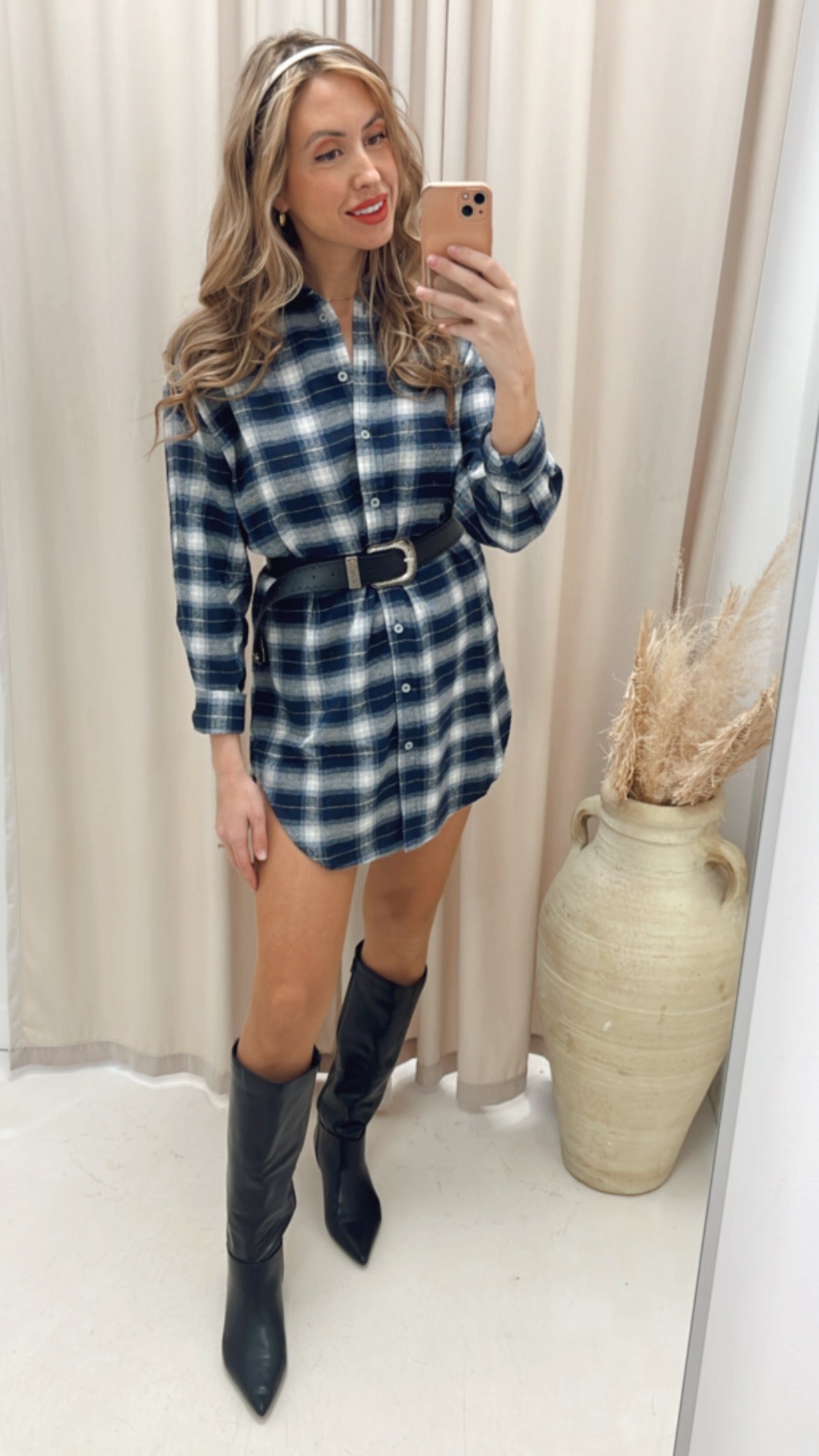 JAMIE PLAID SHIRT DRESS (NAVY)
