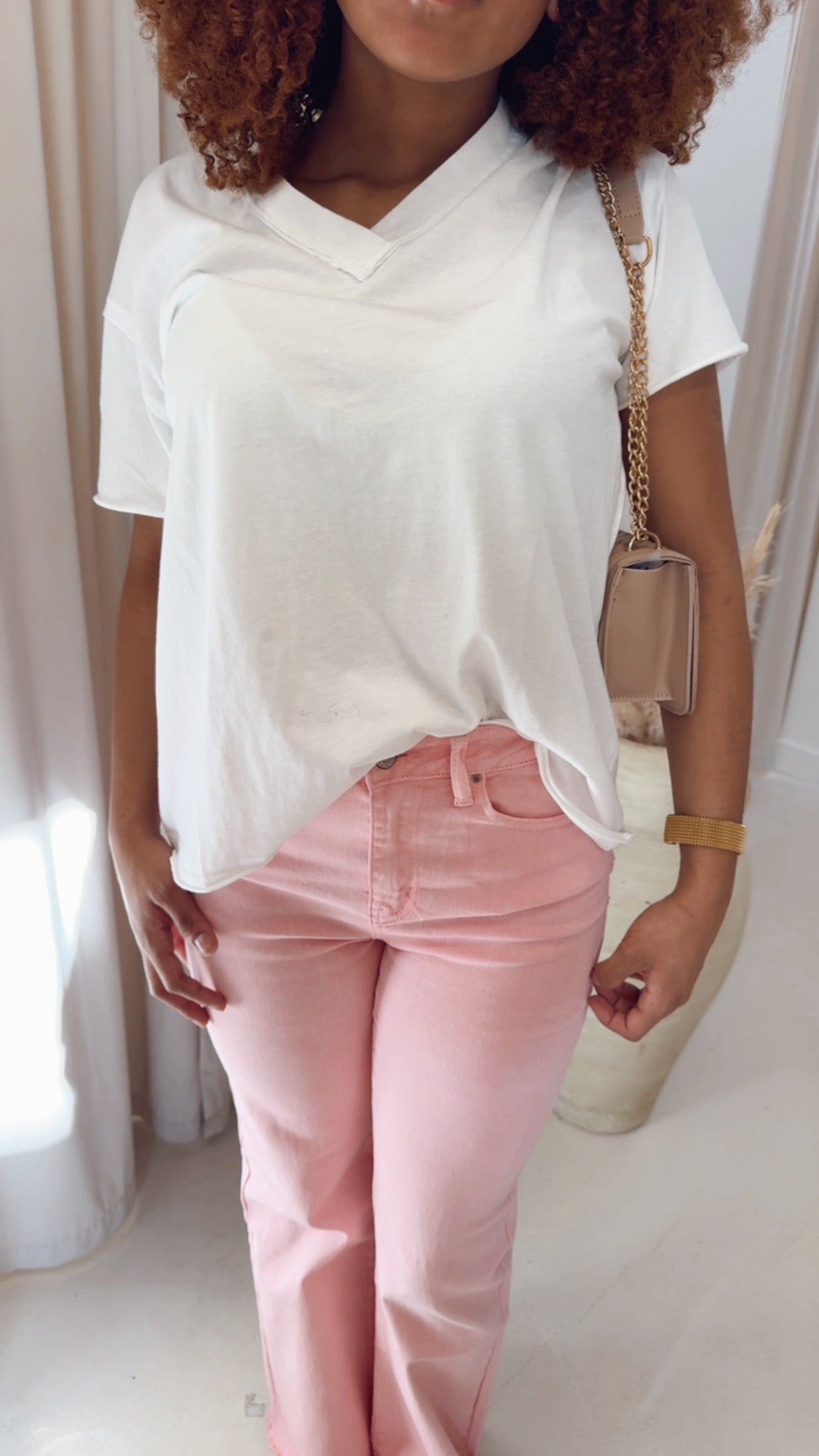 KIARA OVERSIZED RAW EDGE TEE | WHITE