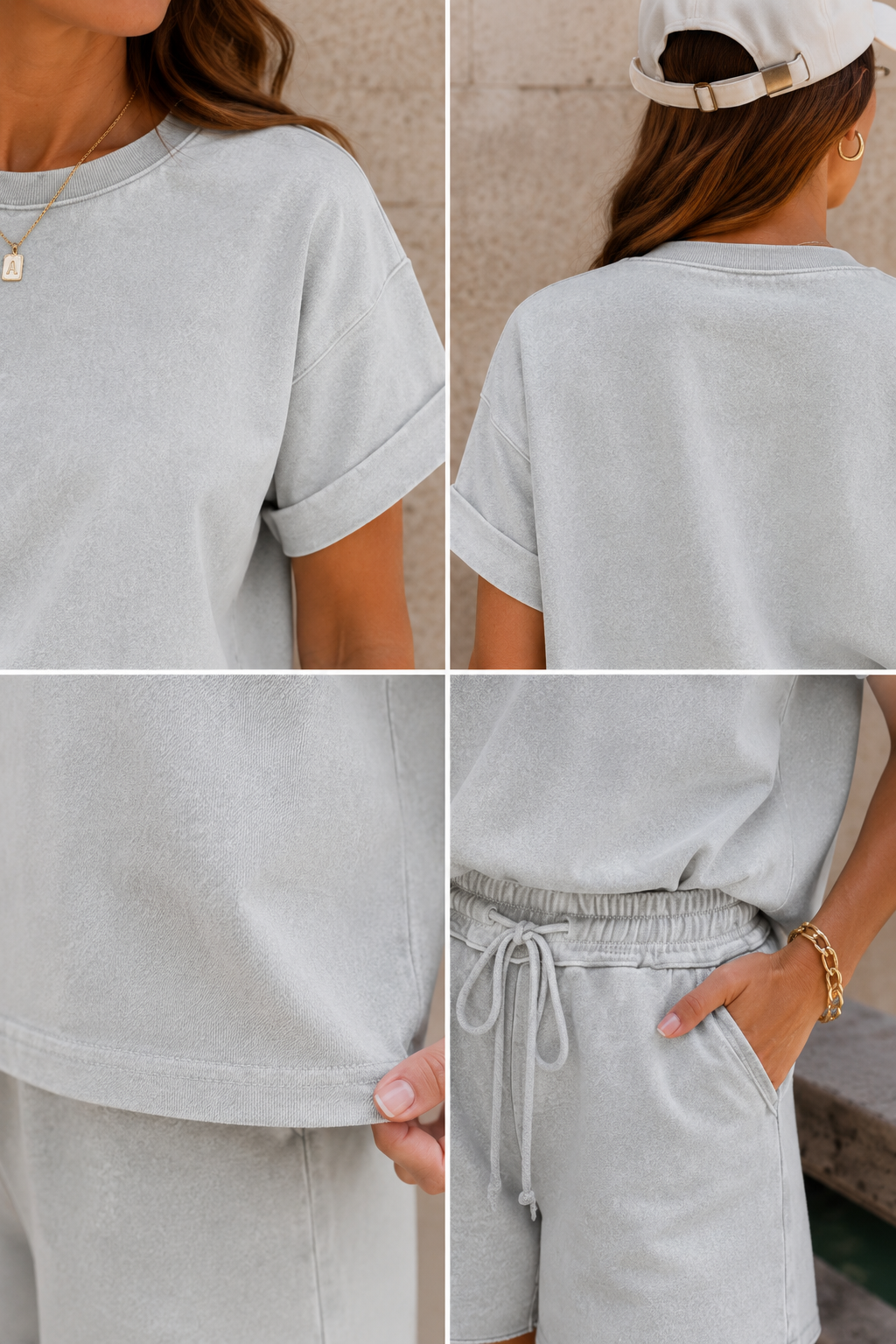 CRINKLE WASHED ROUND NECK FOLDED SHORT SLEEVE TEE (SLEET)