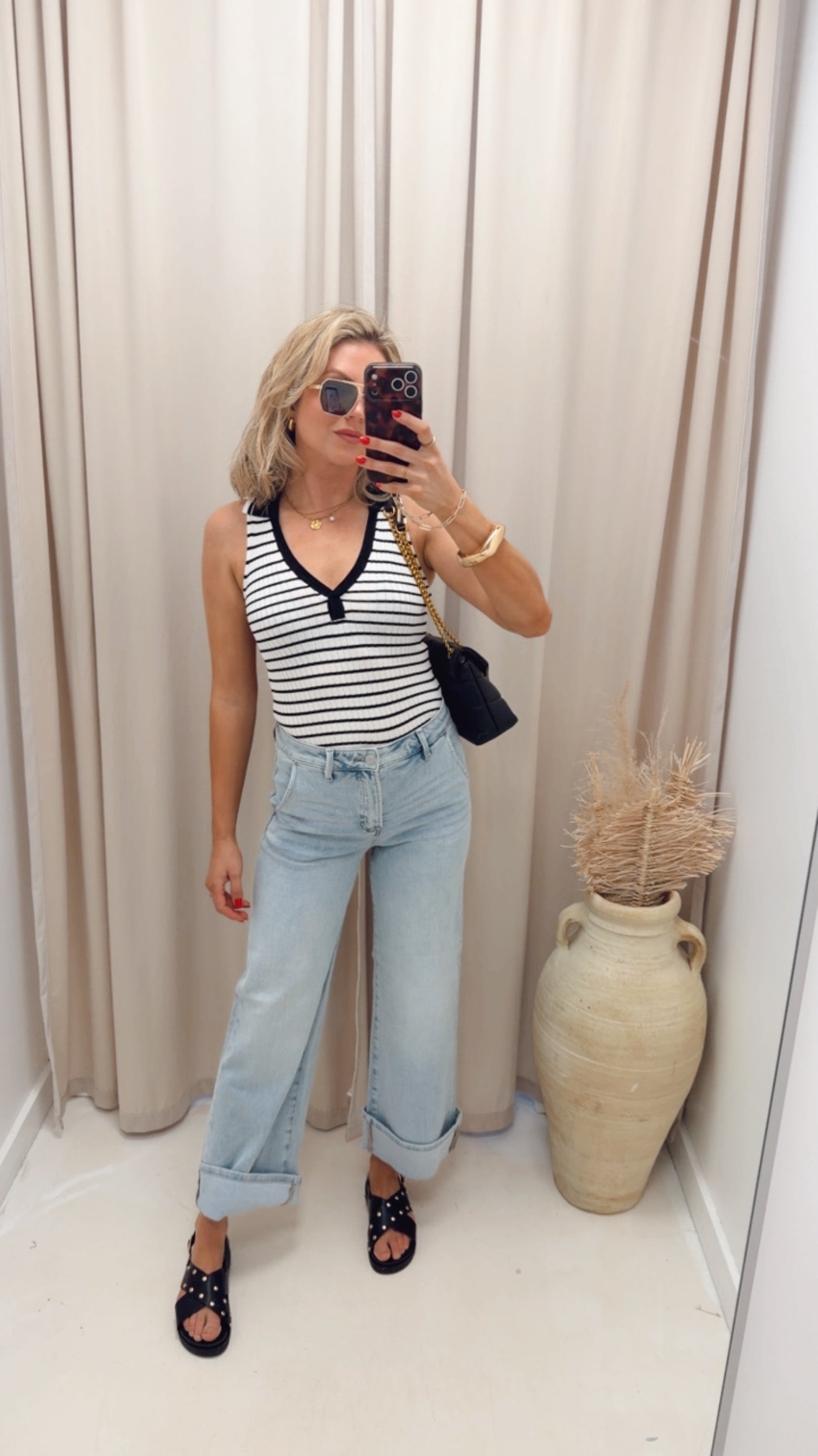 TARAH TUMMY CONTROL HIGH RISE ANKLE WIDE CUFFED JEANS