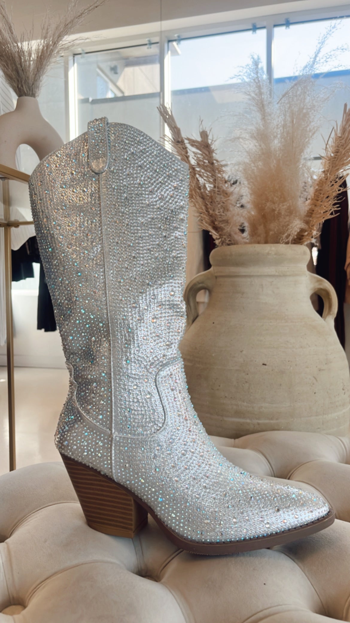 NEW ICON RHINESTONE COWBOY BOOT (SILVER)