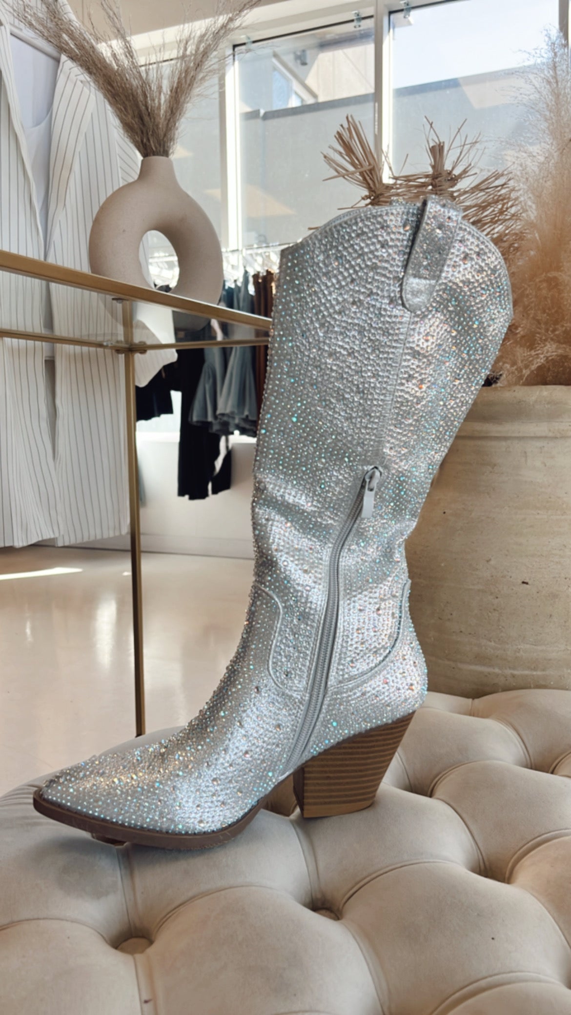 NEW ICON RHINESTONE COWBOY BOOT (SILVER)