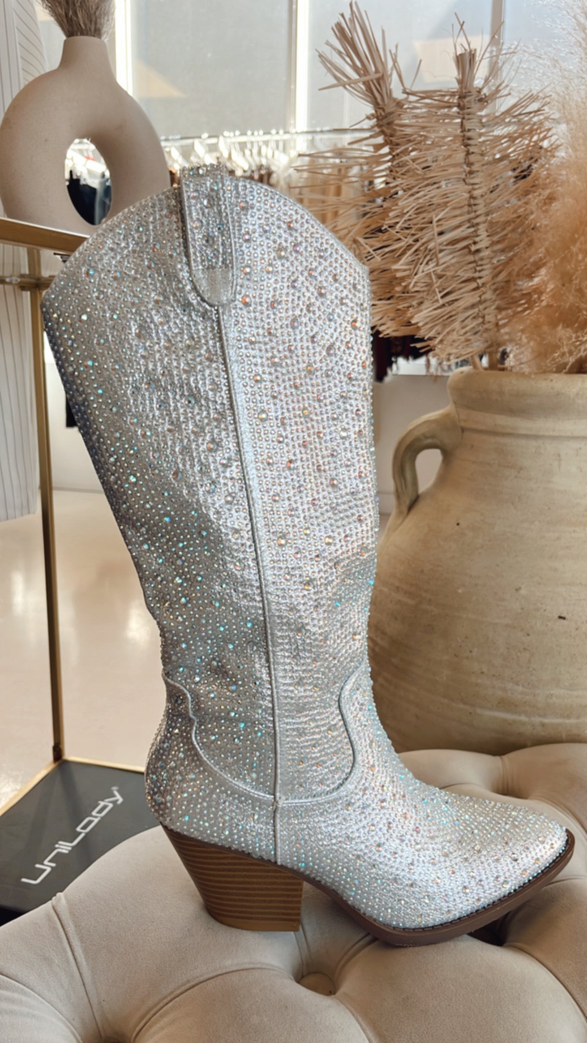 NEW ICON RHINESTONE COWBOY BOOT (SILVER)