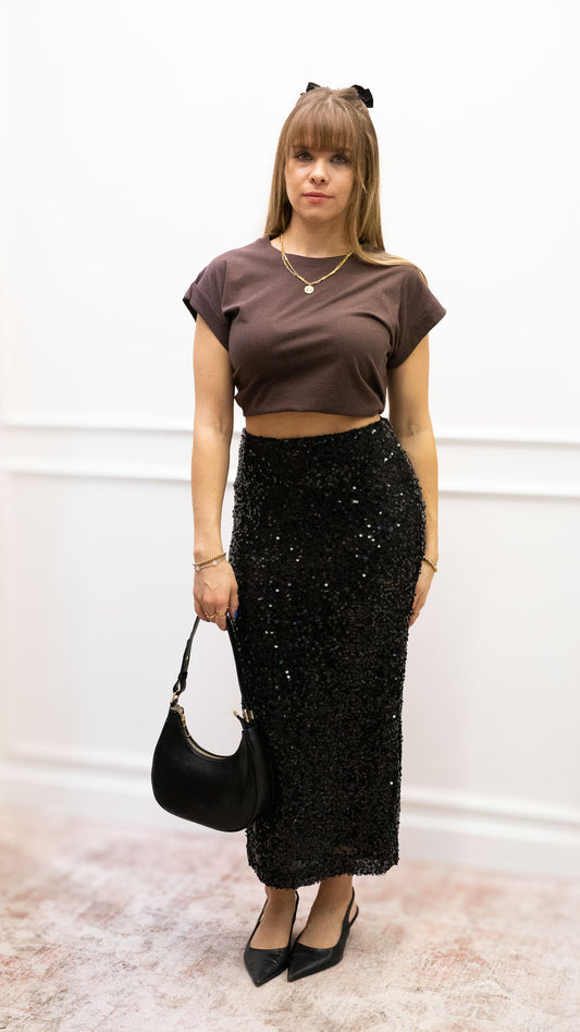 MAXINE SEQUIN MAXI SKIRT | BLACK