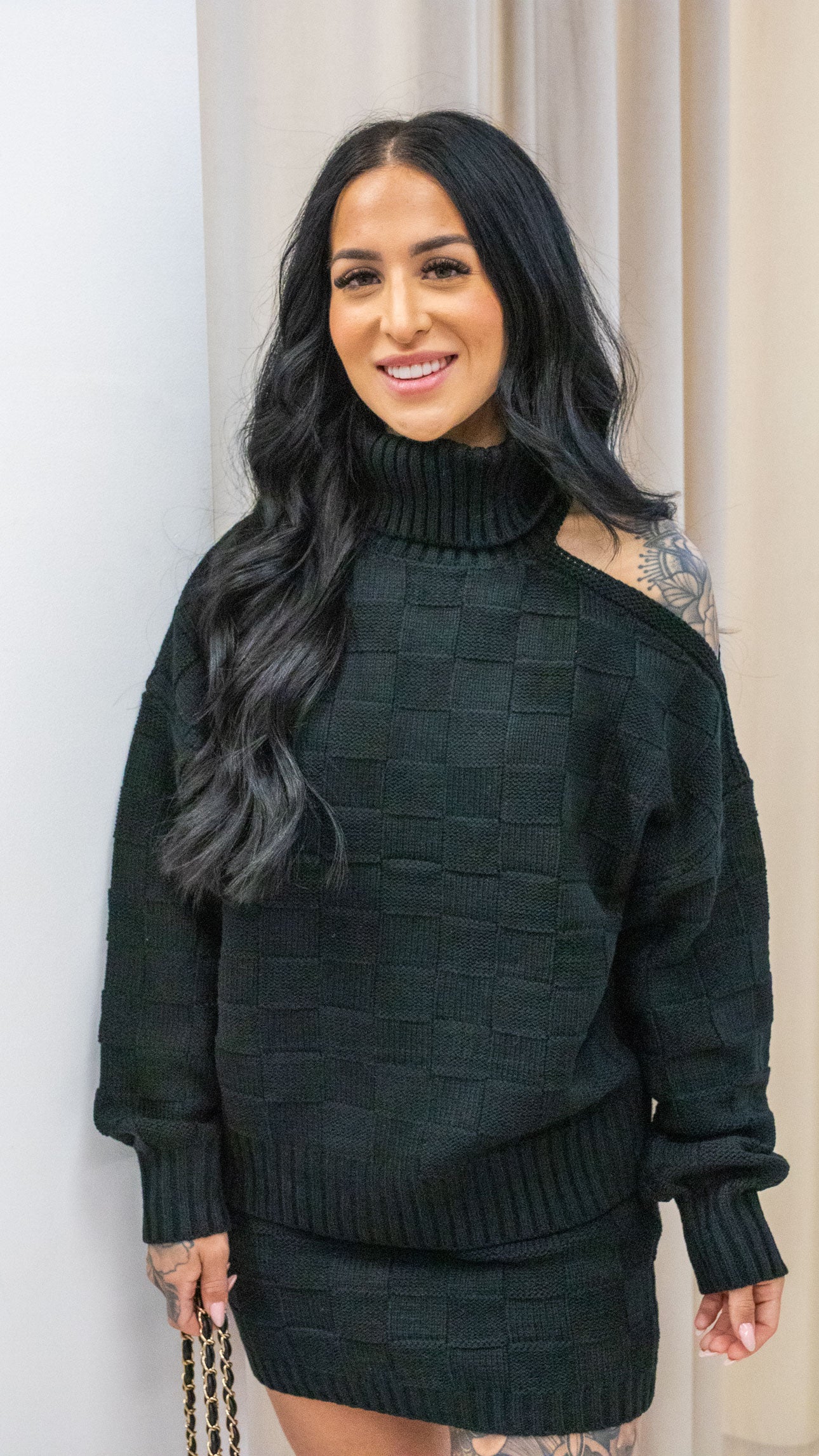 ONYX CHECKERED 2-PIECE KNIT SKIRT SET