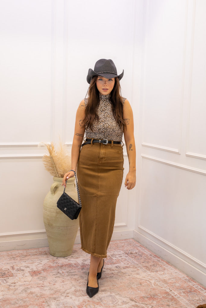 NEW AVA HIGHRISE MAXI SKIRT (TAUPE)