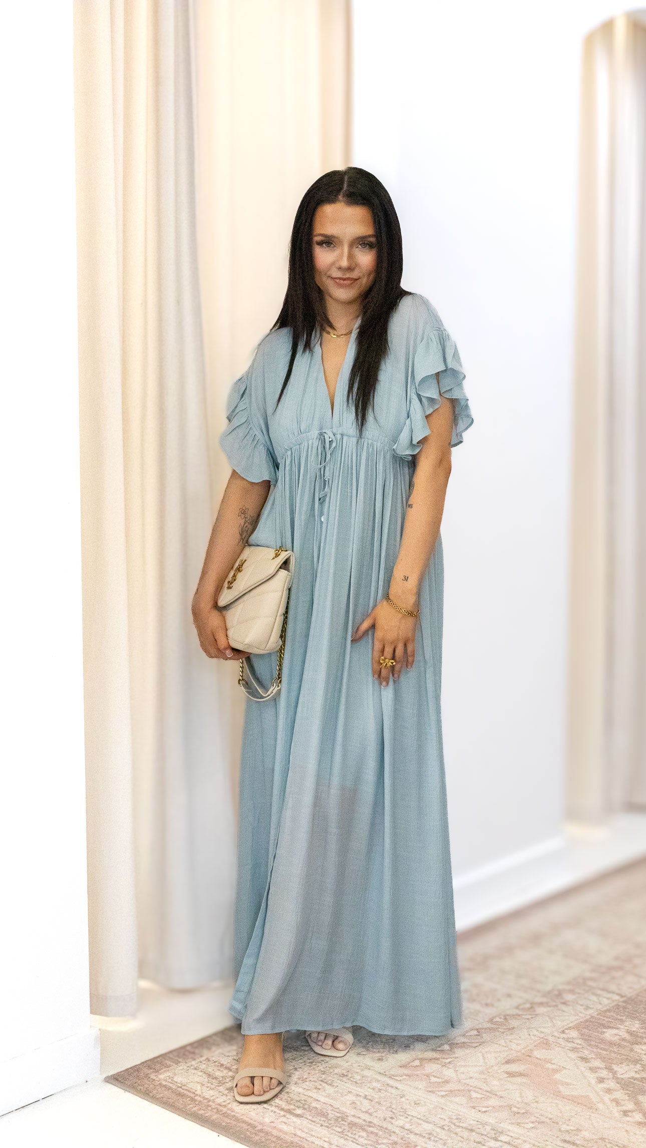 ROMANTIC BOHEMIAN FLOWY MAXI DRESS (BLUE & PINK)