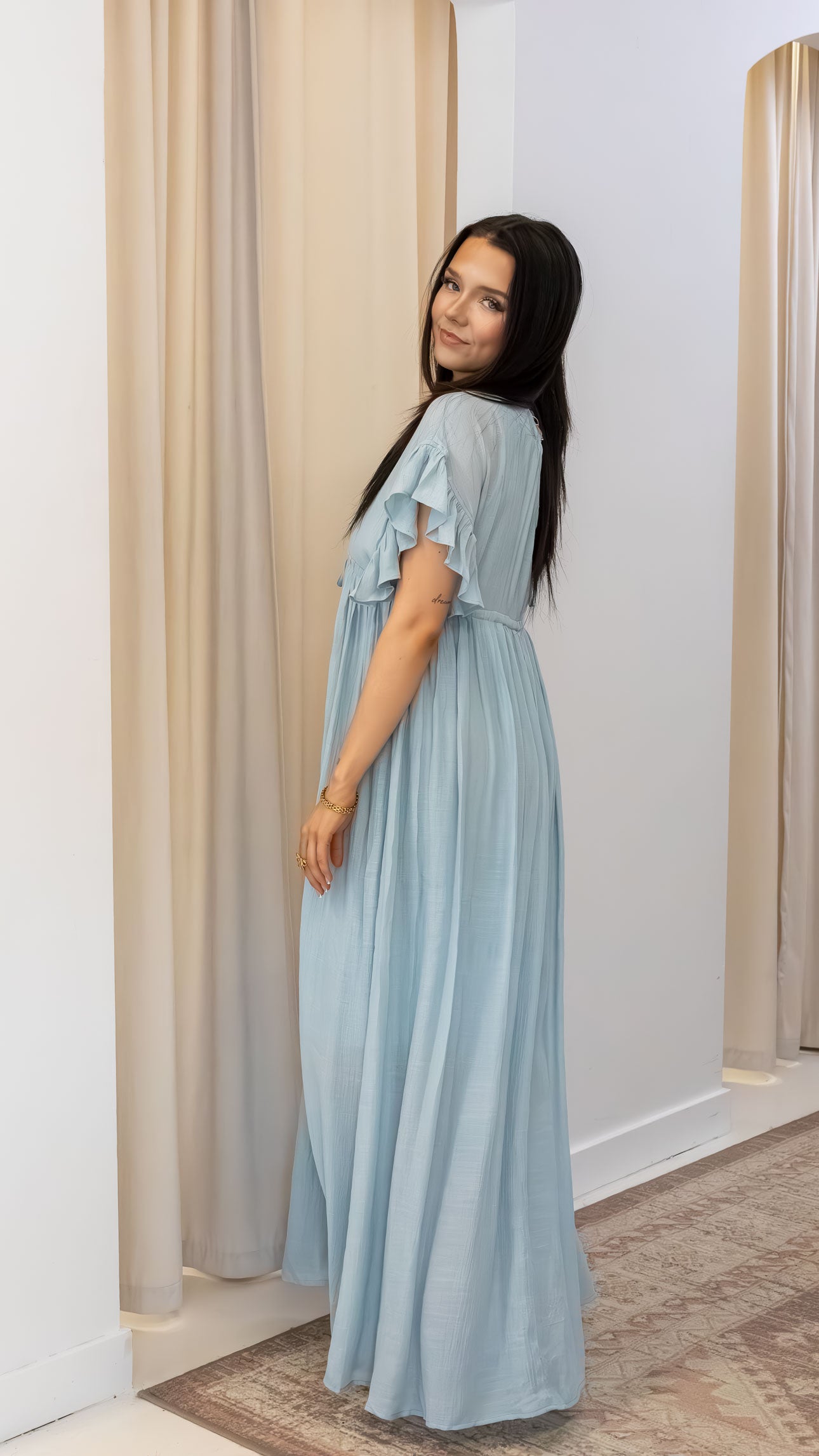 ROMANTIC BOHEMIAN FLOWY MAXI DRESS (BLUE & PINK)