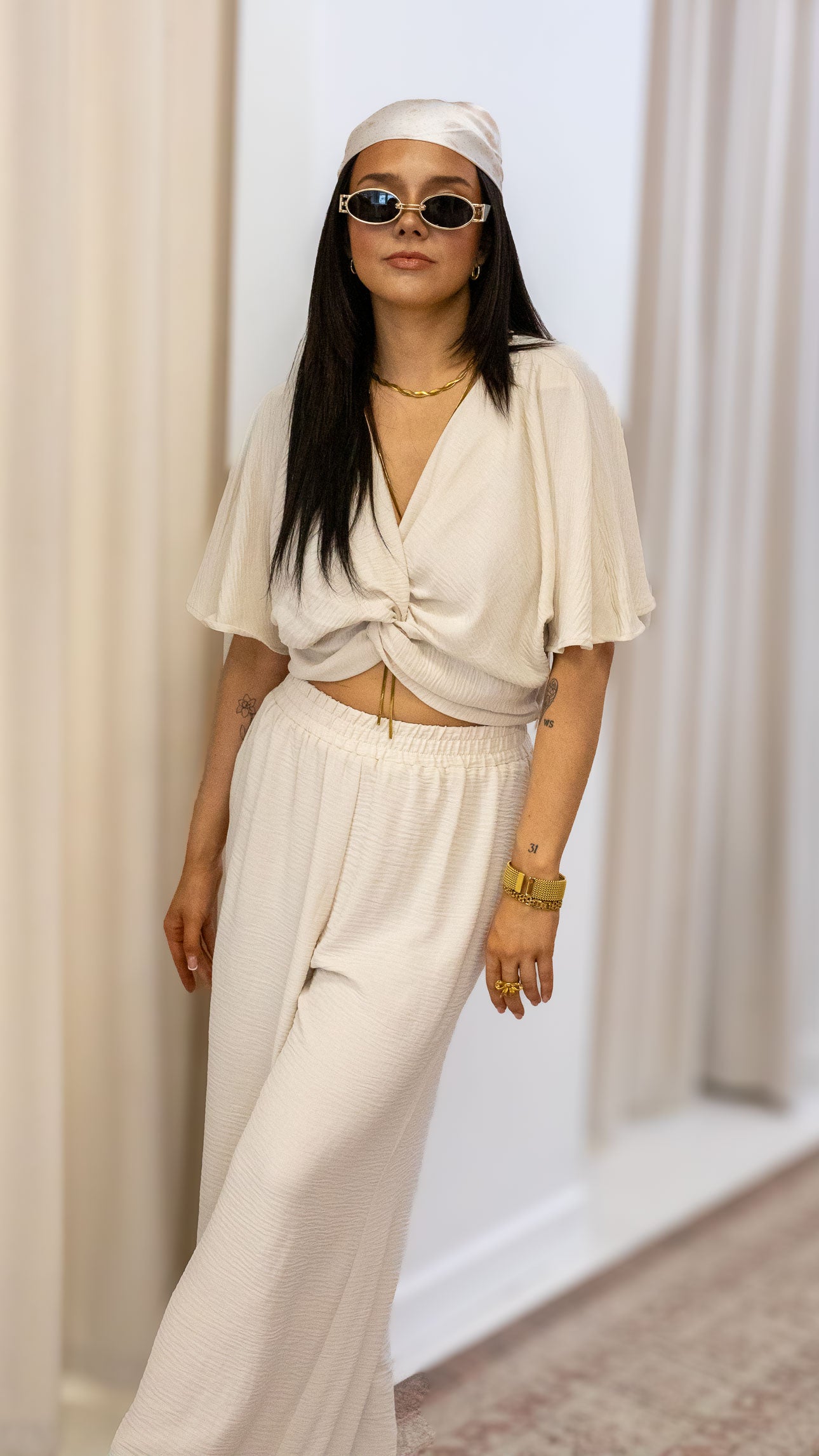 WOVEN AIRFLOW TWISTED TOP & WIDE LEG PANTS SET