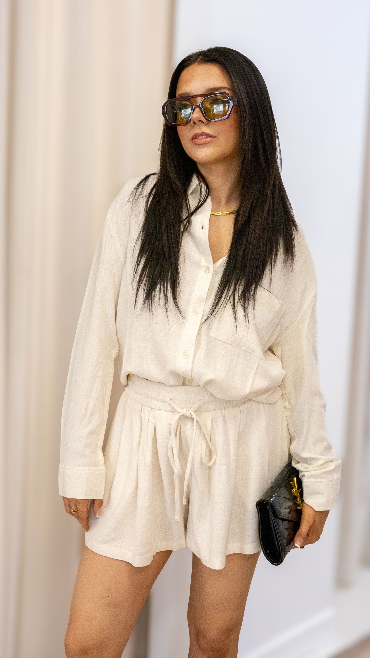 LINEN BUTTON-DOWN SHIRT & RUFFLE SHORTS SET