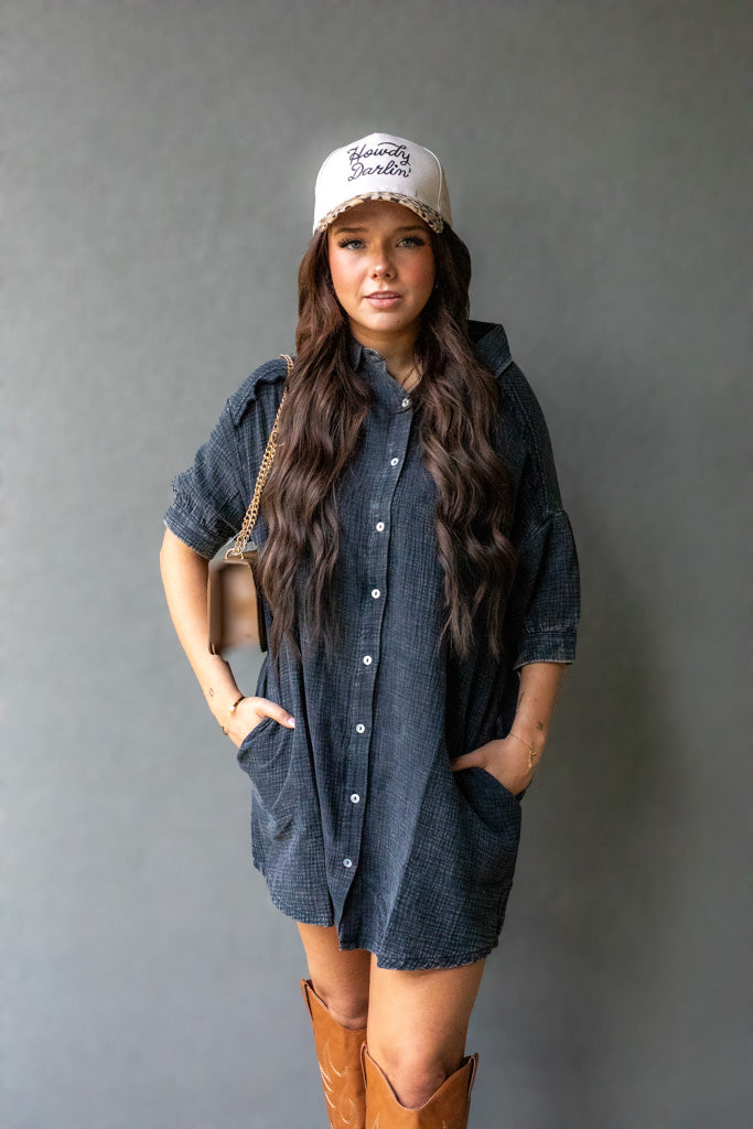NATALIA MINI SHIRT DRESS (WASHED BLACK)