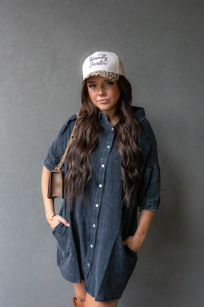 NATALIA MINI SHIRT DRESS (WASHED BLACK)