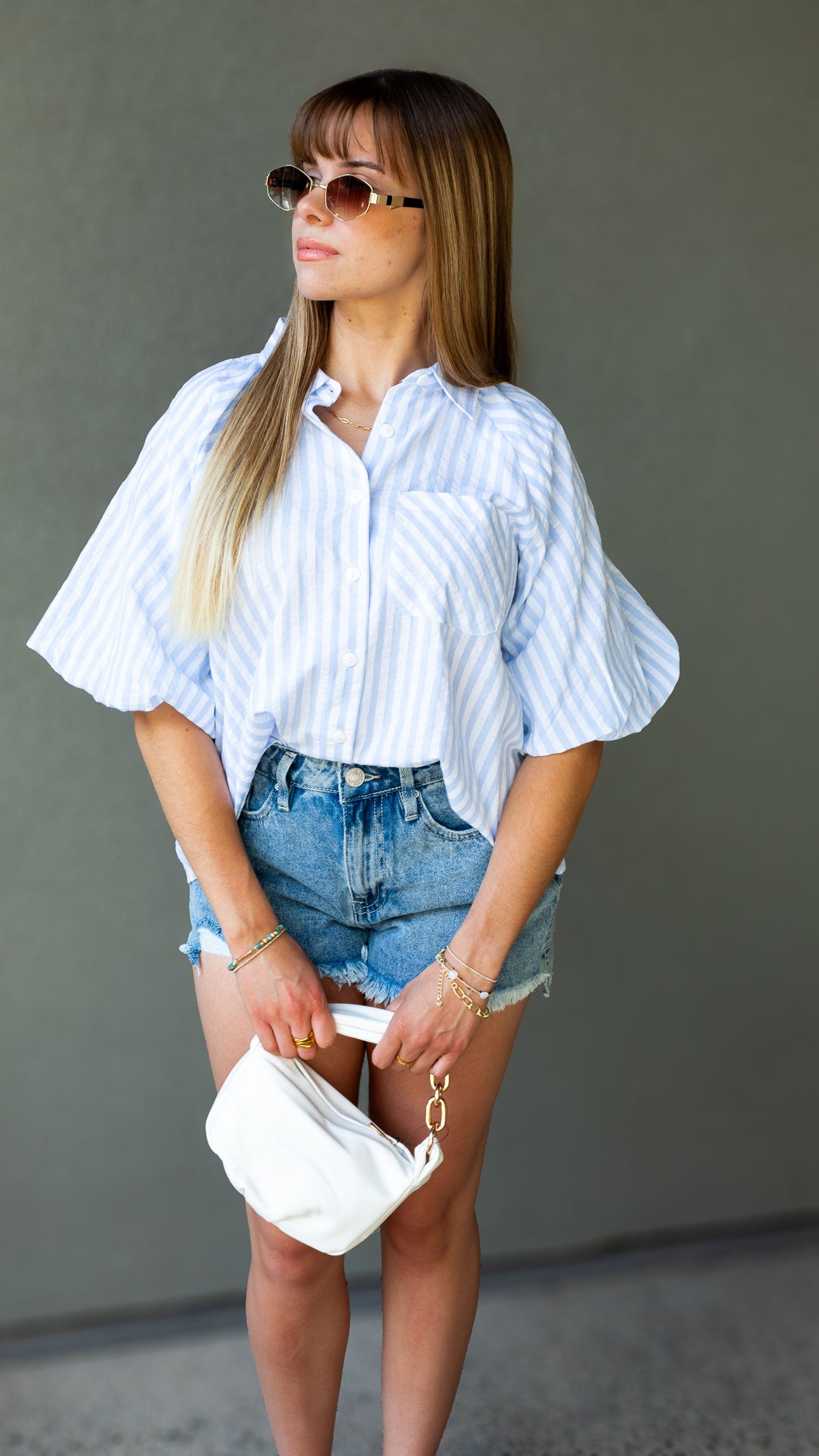 CARO STRIPED BLOUSE (BLUE)