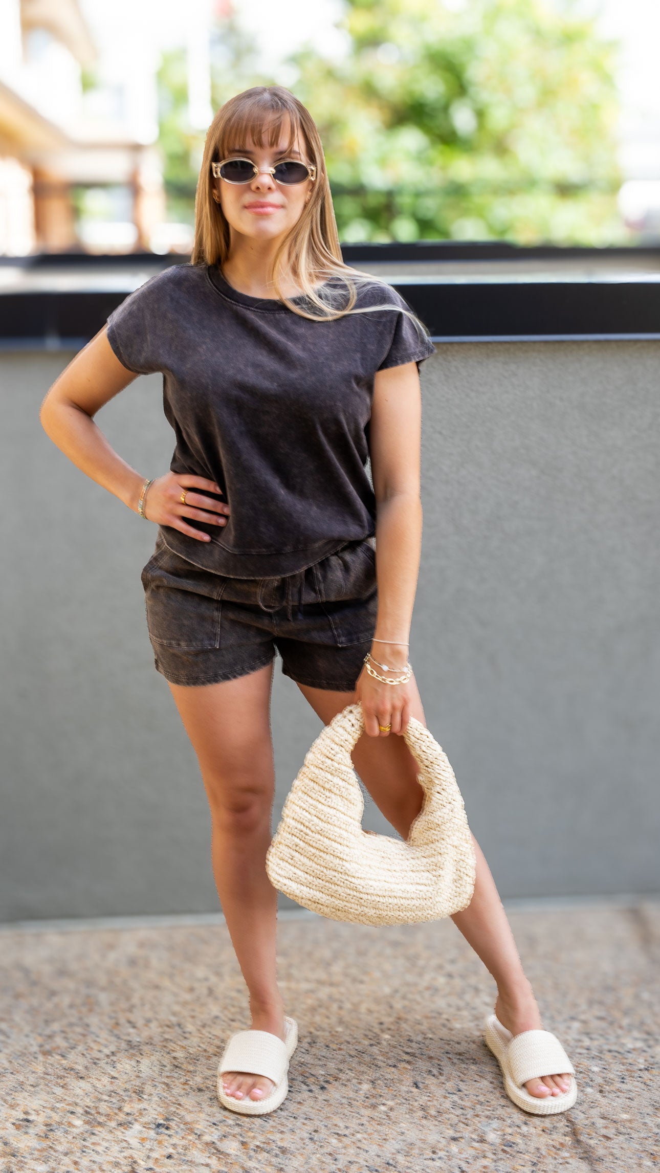 ZILLOW TWO PIECE ACID WASH SET (BLACK)