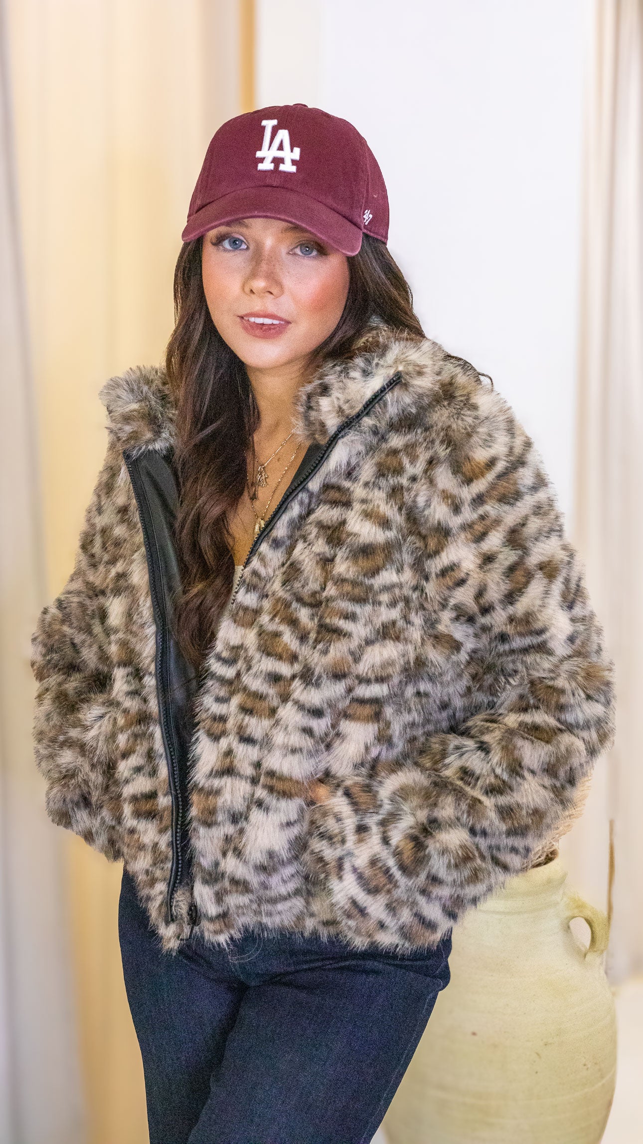 JENNIFER FUR JACKET ANIMAL PRINT