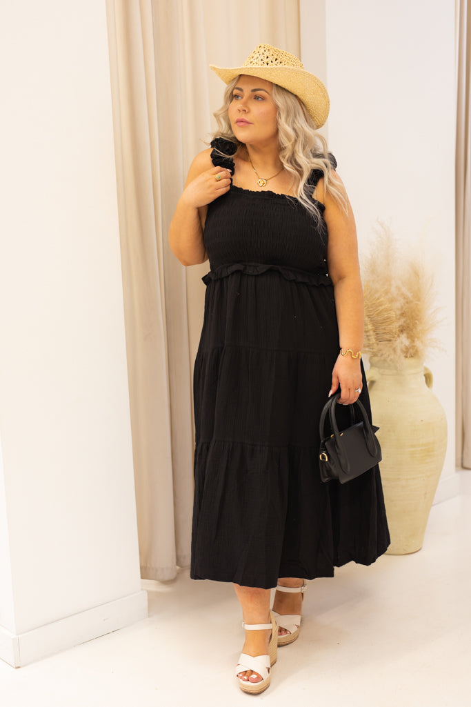 NEW KIMBERLY RUFFLED MIDI DRESS | + CURVY (BLACK)