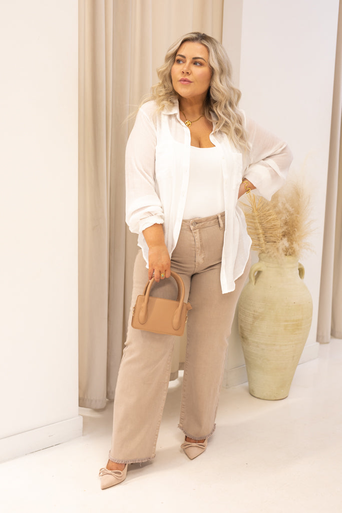 NEW GWEN ACID WASH WIDE LEG JEANS (ASH MOCHA) BEST SELLER