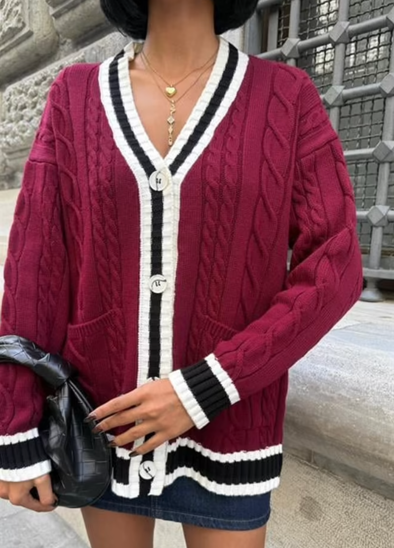 CLARET BUTTON UP CARDIGAN (BURGUNDY)