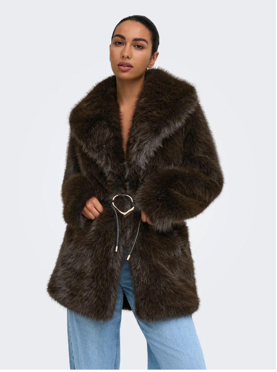 SHARON FAUX FUR BELT COAT (ONLY)