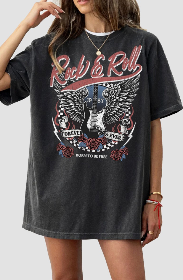 ROCK & ROLL GRAPHIC T-SHIRT (BLACK & RED)