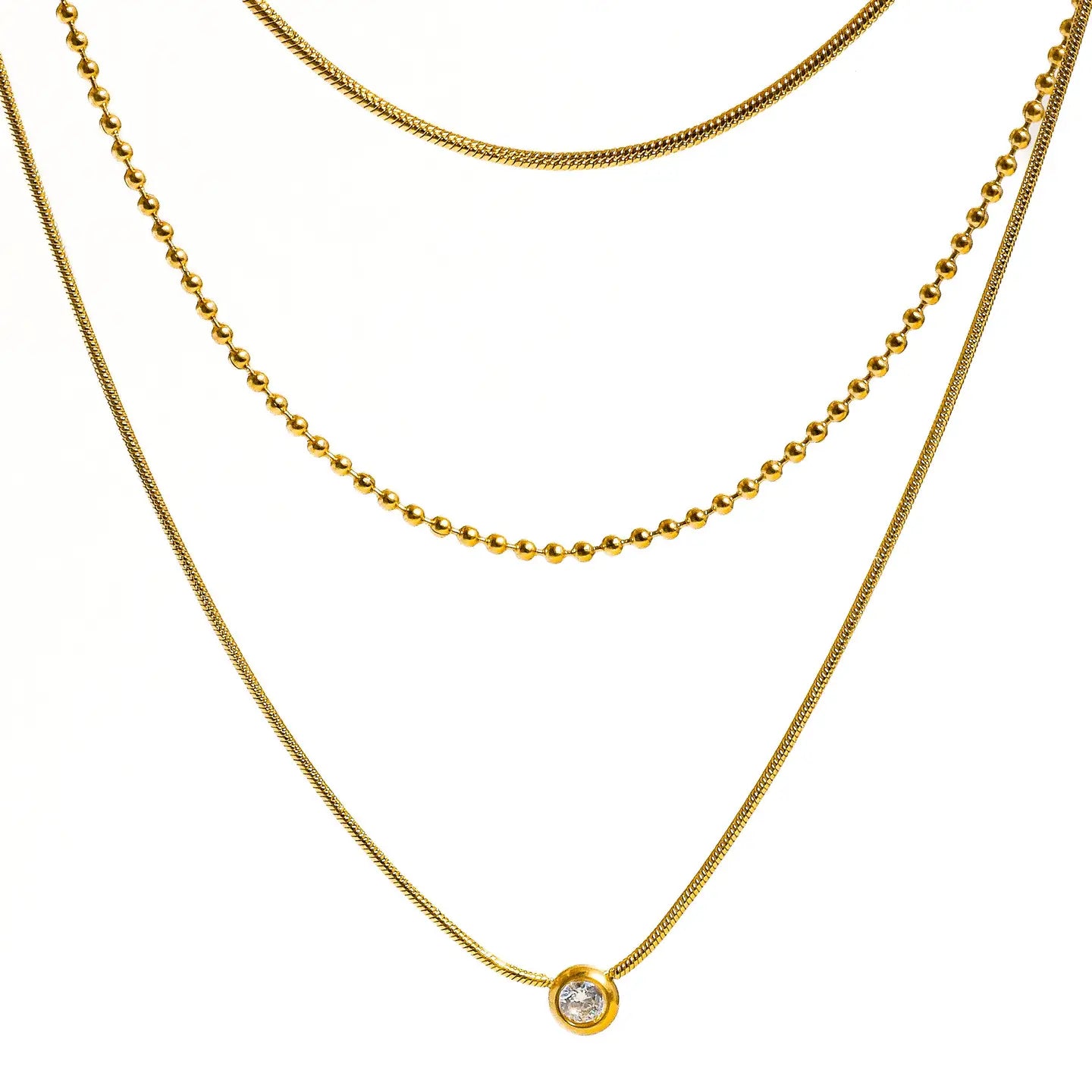 NEW PAULETTE 18K GOLD NON-TARNISH TRILAYER CZ CHAIN NECKLACE