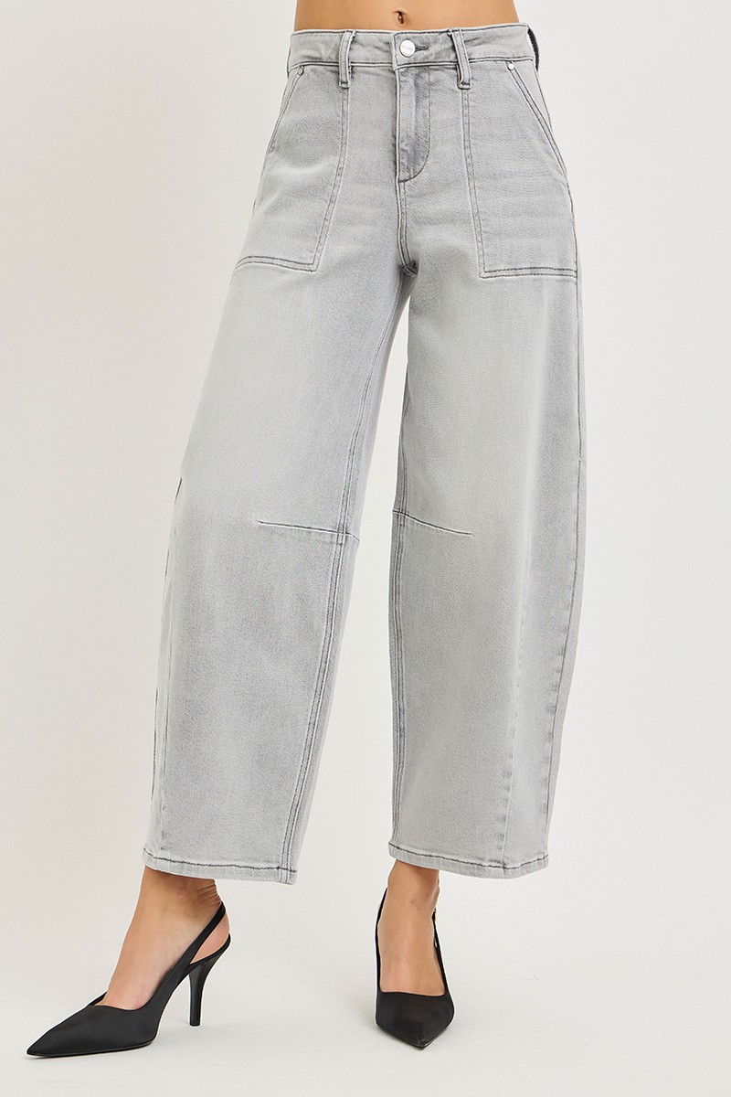 SLOUCHY CROPPED BARREL JEANS (GREY)