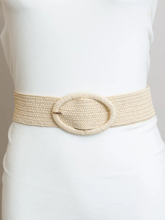 NEW OVAL BUCKLE BELT (BEIGE)