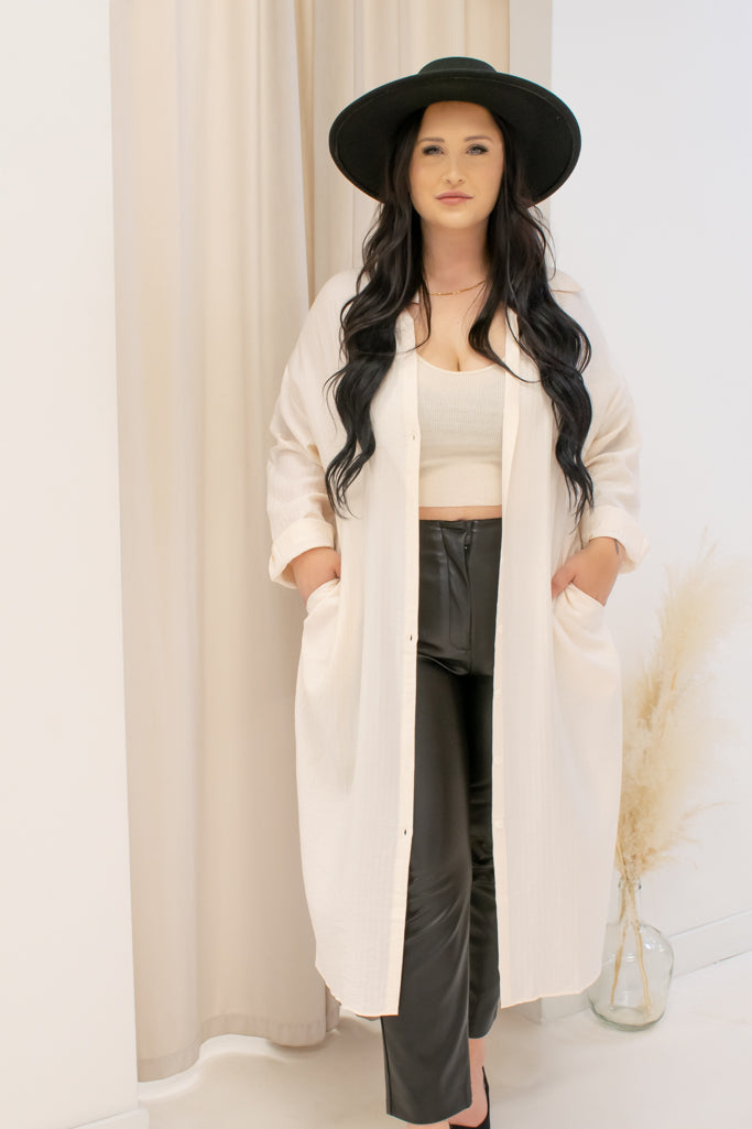 NEW MARIE MAXI SHIRT DRESS BUTTON DOWN (CREAM)