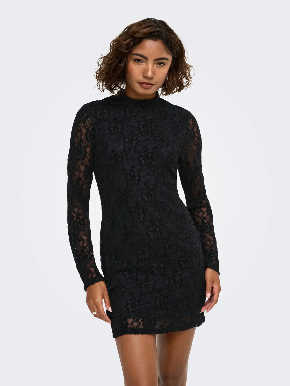 NOLA L/S LACE VELVET DRESS (BLACK) | ONLY