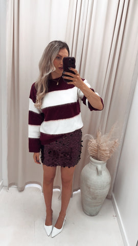 CHARLIE STRIPED SWEATER (BURGUNDY)