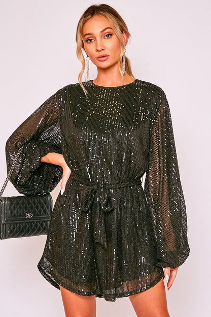 IVANKA BALLOON SEQUIN MINI DRESS (BLACK)
