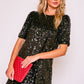 TIMEAH SEQUIN SHIFT MINI DRESS (BLACK)
