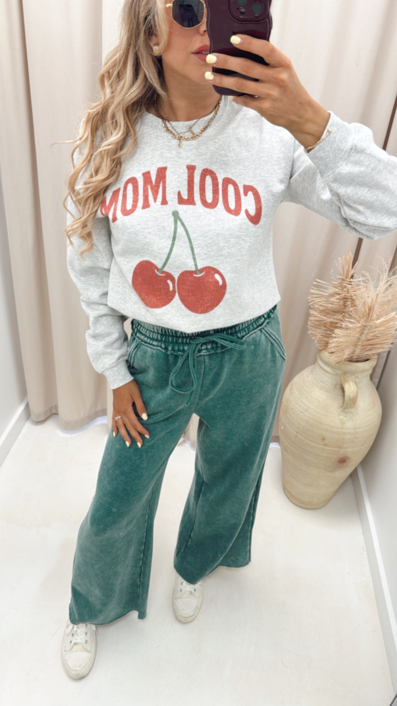 JENINE WIDE LEG FLEECE PANT (GREEN)