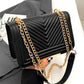 NEW VEGAN LEATHER CHEVRON CROSSBODY SHOULDER BAG (BLACK)