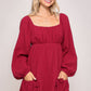 NEW LACIE POCKETED MINI BABYDOLL DRESS (BURGUNDY)