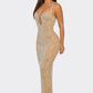 RHINESTONE EMBELLISHED CHAIN LIKE DRESS (BANJUL) NUDE