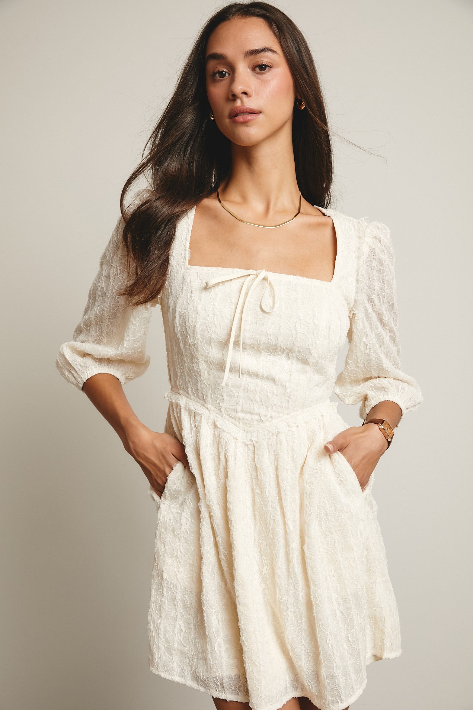 FORTE TEXTURED LACE DRESS (IVORY)