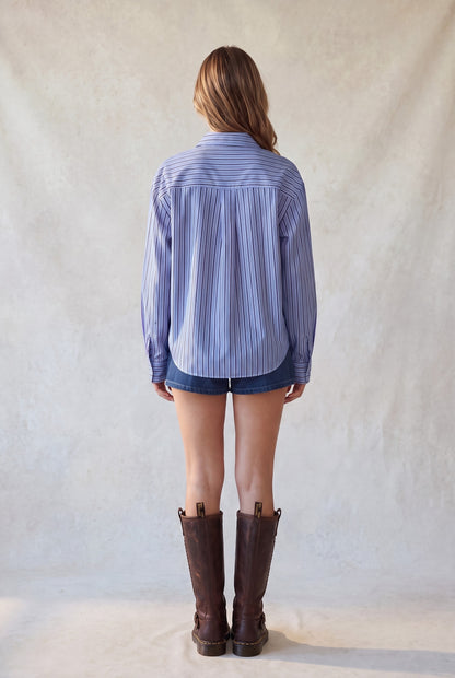 SOPHIE STRIPED BUTTON UP TOP (BLUE)