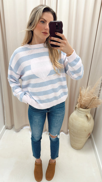 HEART STRIPED SWEATER (BLUE &amp; PINK)