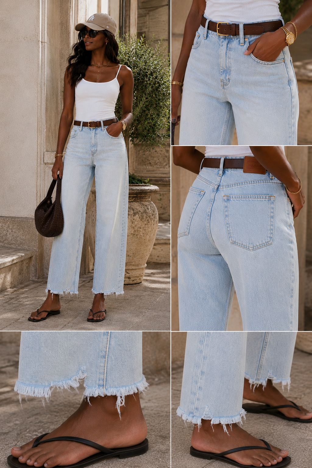 DISTRESSED RAW HEM DENIM PANTS (LIGHT)