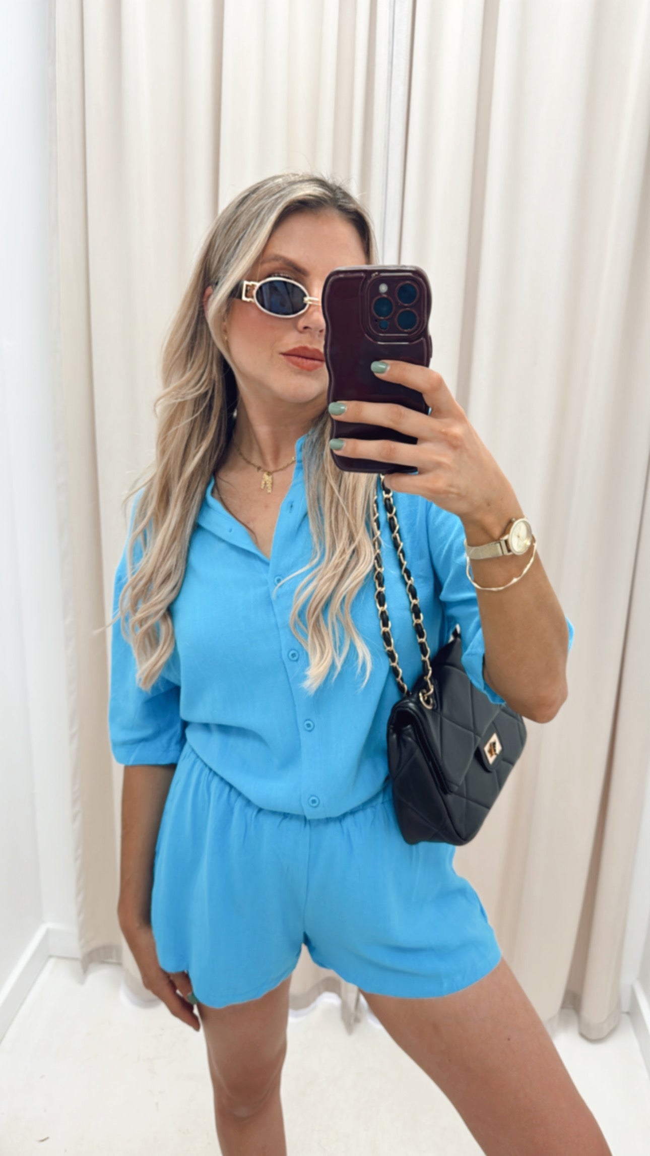 CLAVIYA TWO PIECE SHORT SET (BLUE)