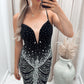RHINESTONE EMBELLISHED CHAIN LIKE DRESS (BANJUL) BLACK