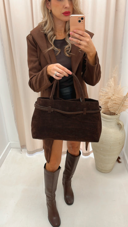 CHOCOLATE SUEDE TOTE BAG