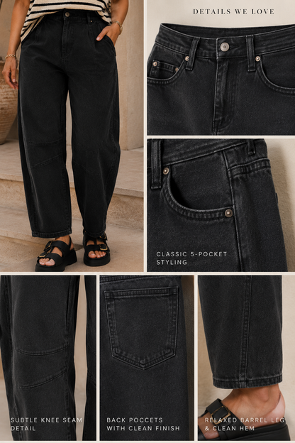 BARREL-LEG COLOR DENIM PANTS (BLACK)