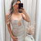 RHINESTONE EMBELLISHED CHAIN LIKE DRESS (BANJUL) NUDE