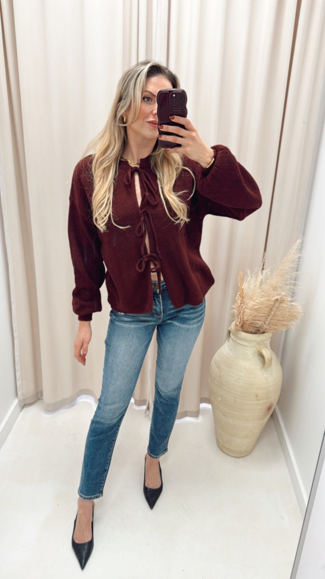 MONROE TIE BOW CARDIGAN (CLARET)